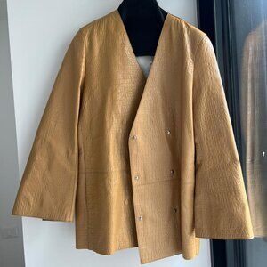 NWT Toteme Gorgeous Camel double breasted croc-effect leather blazer